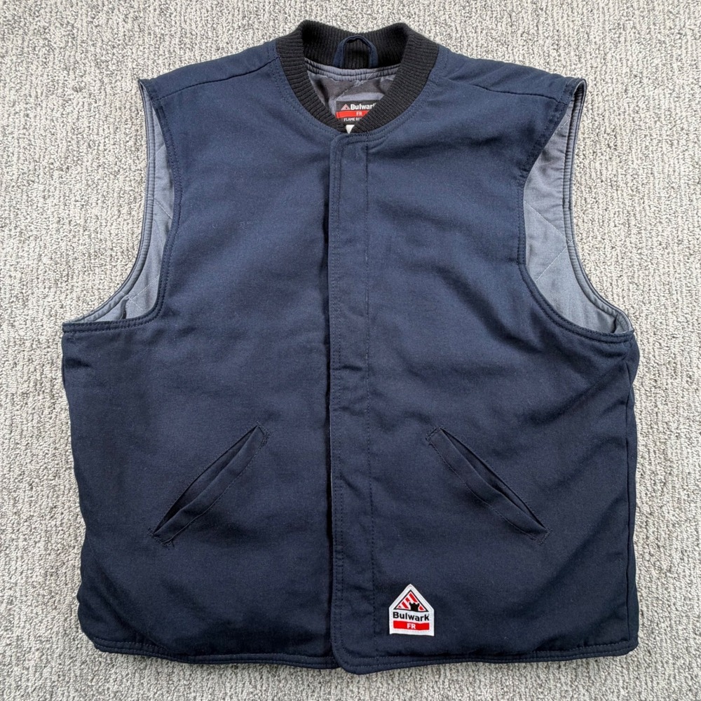 Bulwark FR Vest Mens XL Navy Blue Flame Resistant Nomex Kevlar Workwear LNS8NV2